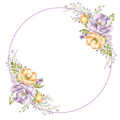 lilac delicate roses, light orange poppies, decorative twigs and leaves. bouquet watercolor illustration on a white background. in the style of a sketch.