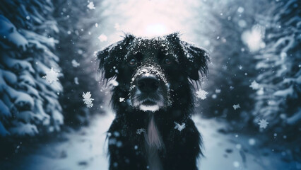 Snowy Forest Dog - AI generated Illustration, realistic