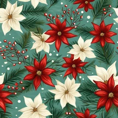 Fototapete Rund a pattern of red and white flowers © Aliaksandr Siamko