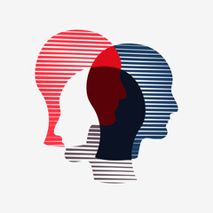 Concept of cooperation, understanding and empathy. Mental health, modern abstract human head icon. Vector illustration, EPS 10