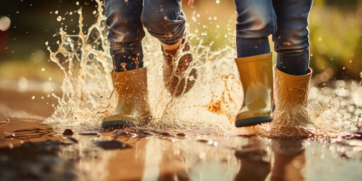 Childs Wellington boots, jumping in muddy puddles 