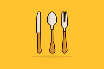 Spoon, Knife and Fork vector illustration. Home interior equipment icon concept. Restaurant kitchen set logo design.
