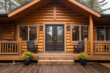 cabin scene displaying wooden entry doors