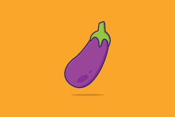 Purple Eggplant vegetable vector illustration. Food nature icon concept. Healthy vegetable purple eggplant Front view icon design on orange background.
