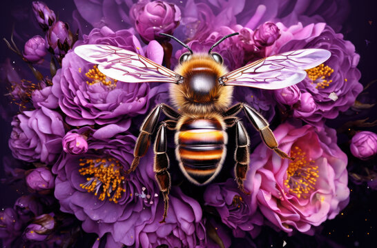 Beautiful bee and flower a sunny day.