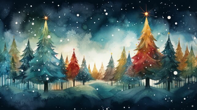 An AI illustration of a painting of an image of a christmas forest with a star