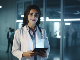 illustration of smiling doctor in the modern hospital Medium shot, Generative ai