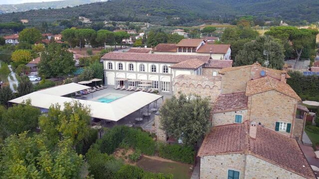 Nice aerial top view flight drone. Italy summer Country medieval Charlie House