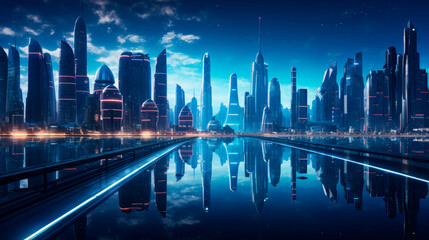 Cyber city background. Concept for night life, business district center.