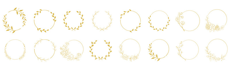Botanical wreath with nature design elements. Gold vector illustration.