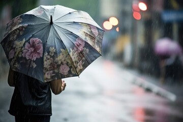an umbrella fighting against heavy downpour - obrazy, fototapety, plakaty