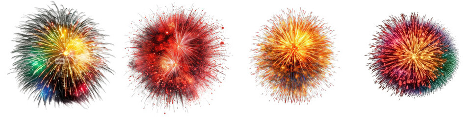 Colorful fireworks with multiple bursts  Firework Hyperrealistic Highly Detailed Isolated On Transparent Background Png File
