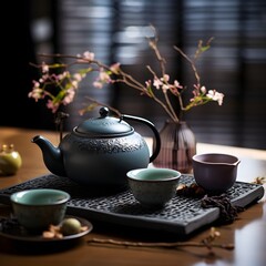 Obraz na płótnie Canvas traditional tea ceremony, Japan, authentic ceramics, minimalism, Asian atmosphere