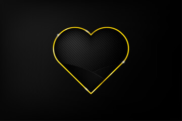 Shiny Gold Heart frame on dark background. Golden Heart shape. Vector Illustration. 