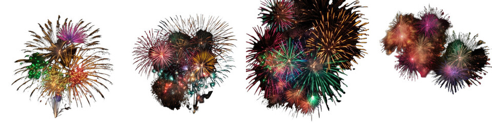 Colorful fireworks with multiple bursts  Firework Hyperrealistic Highly Detailed Isolated On Transparent Background Png File - obrazy, fototapety, plakaty