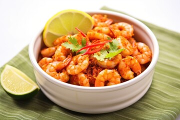 shrimp in a bowl, coated with chili lime mix