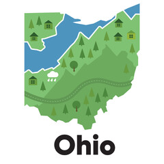 Ohio map shape United states America green forest hand drawn cartoon style with trees travel terrain