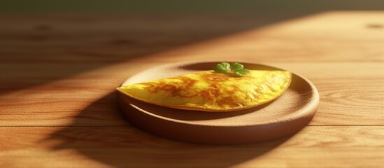 Omelette served on a wooden dining table