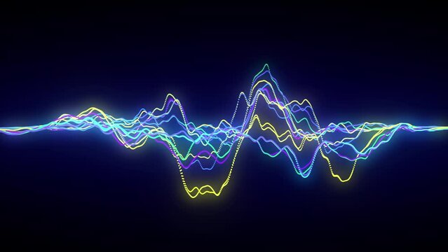 Business background. Stock, investments, exchange or cryptocurrency chart which falls and growth. Abstract motion music wave with colors dots. Sound illustration. Sells stock. 3D rendering.
