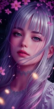 Ethereal Silver-haired Beauty: Creative AI Animation in Surreal World. Generative AI