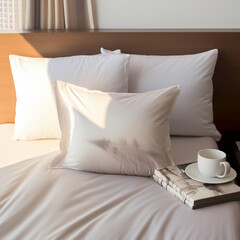 comfortable hotel pillow, center, photography, morning, bright