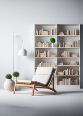 Library in white minimalist style interior design