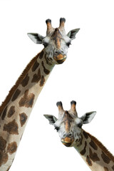 two giraffe portrait isolated on white background