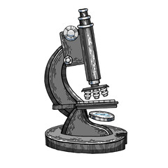 Vintage microscope engraving sketch style hand drawn color vector illustration. Scratch board style imitation. Hand drawn image.