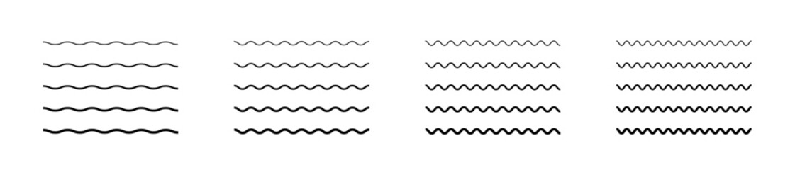 Vector water waves. Set of wavy zigzag lines.
