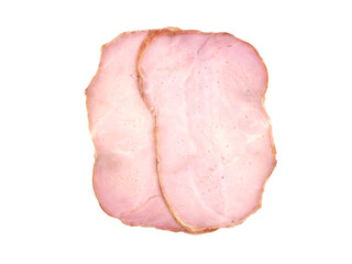 Pork ham sliced on white background.