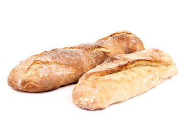 freshly baked baguettes isolated on white background