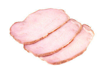 Pork ham sliced on white background.