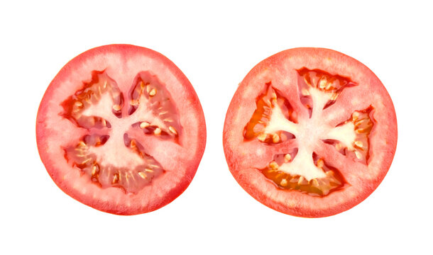 Slices of tomato isolated on white background