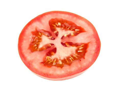 Slices of fresh tomato, isolated on white background