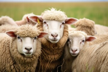 Obraz premium a group of sheep huddling together in a pasture