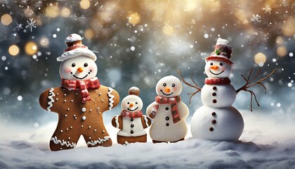 Christmas gingerbread cookies with snowman and decoration