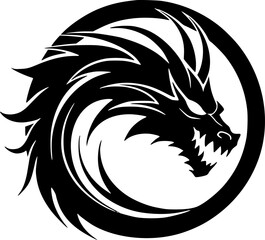 Dragon - Black and White Isolated Icon - Vector illustration