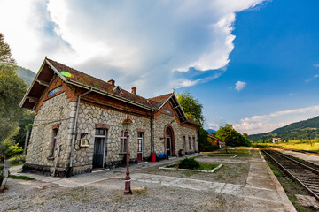 Cornet train station looking like old house, Romania