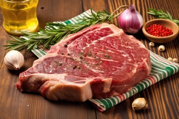 Fototapeta premium close-up of juicy t-bone steak with precisly marked stripes