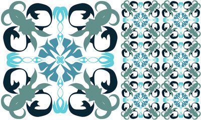 Seamless Azulejo tile. Portuguese and Spanish decor. Ceramic tile. Seamless Floral pattern. Vector hand drawn illustration, typical portuguese and spanish tile