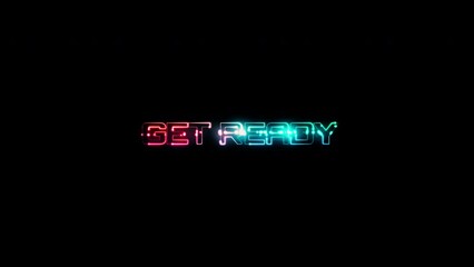 Get Ready glow colorful neon laser text glitch effect animation on black abstract background. - Powered by Adobe