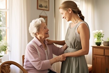 Caregiver assist the senior woman at the house,Elderly Wellness: In-Home Assistance with Caring Touch