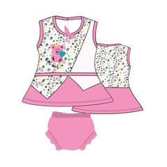  baby girls frocks with panty teddy print vector art.