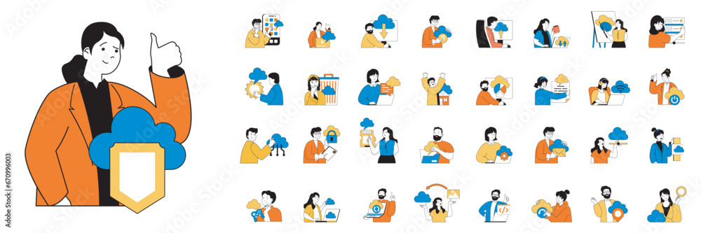 Leinwandbilder cloud computing concept with people situations mega set in flat web design. bundle scenes of cloud t