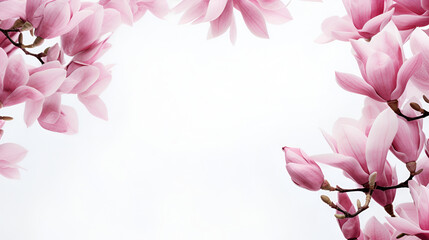 Fototapeta premium Spring floral background. Beautiful light pink magnolia flowers in soft light. Selective focus