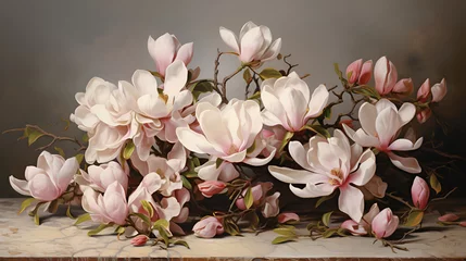 Gordijnen Natural vintage greeting card with pink magnolia © Olivia