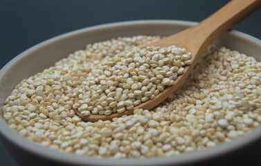 royal quinoa in bowl wooden spoon
