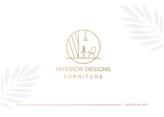 Interior minimalist room, gallery furniture logo design vector