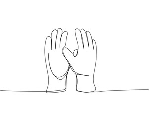 Construction worker protection gloves, uniform, safety one line art. Continuous line drawing of repair, professional, hand, people, concept, support, maintenance.