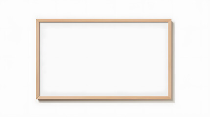 Obraz premium Blank picture frame mockup on white wall, horizontal artwork template. Single oak wood frame mock-up